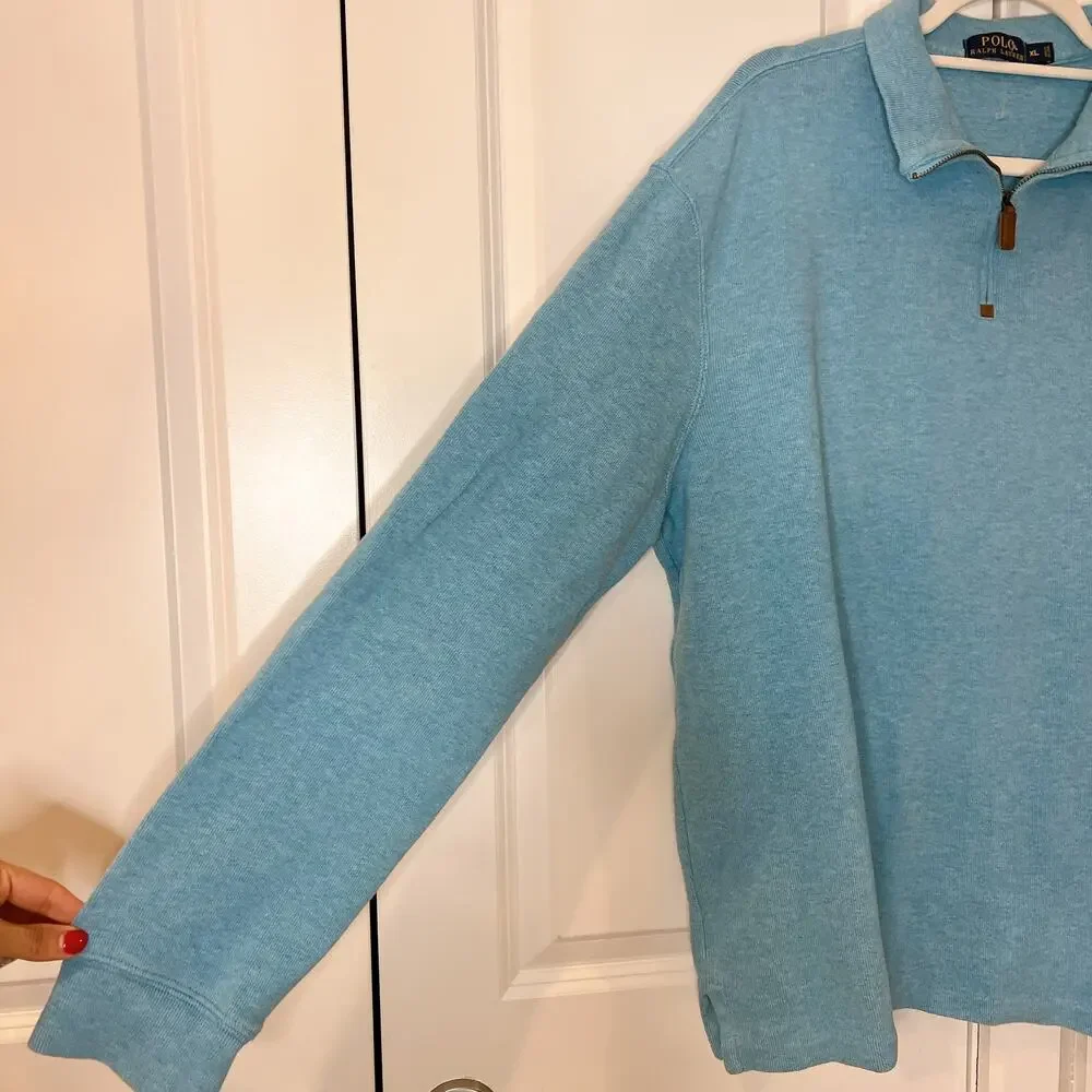 POLO RALPH LAUREN Blue Logo-Embroidered Cotton-Piqué Half-Zip Sweatshirt | XL